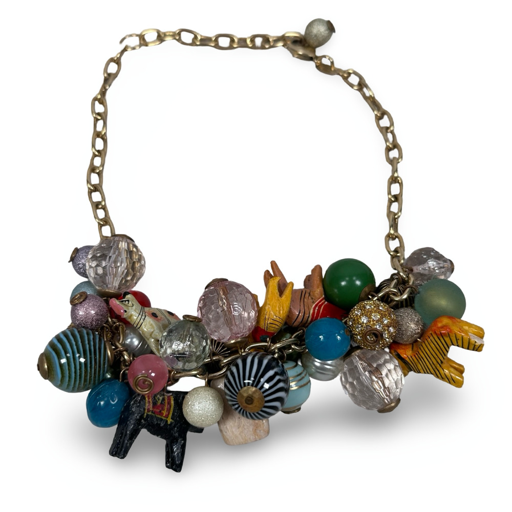 Lenora‎ Dame Gold Tone Chunky Safari Necklace Animal Beads Statement Jewelry